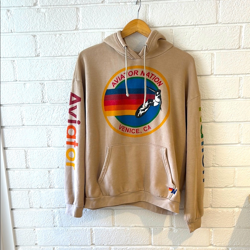 AVIATOR NATION RELAXED PULLOVER HOODIE - SAND size Medium